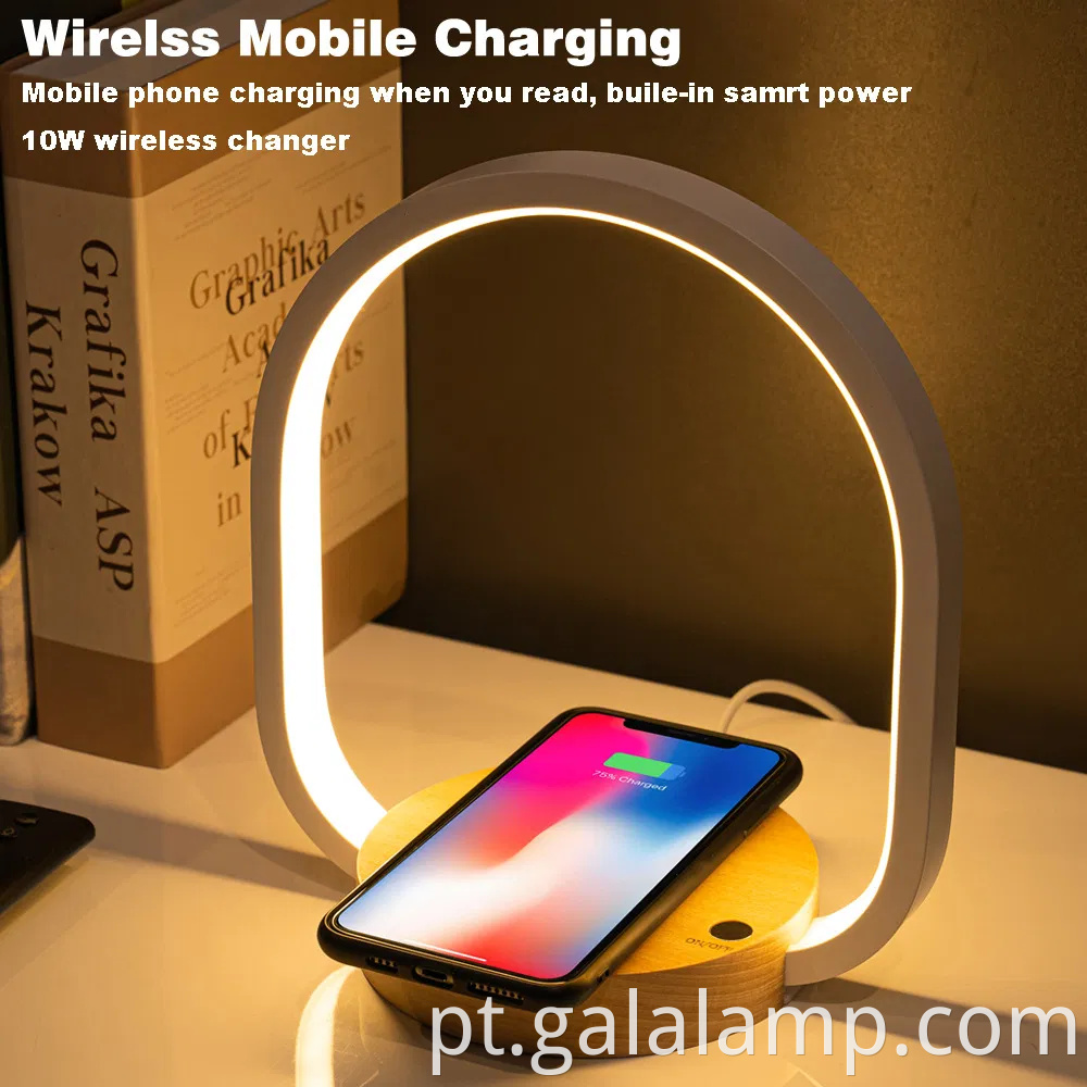 Lâmpada de cabeceira de cabeceira moderna com estação de carregamento sem fio